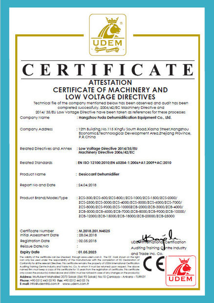 الصين Hangzhou Fuda Dehumidification Equipment Co., Ltd. الشهادات